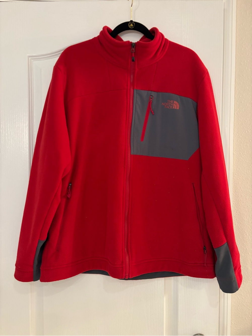 The North Face Red Fleece Jacket with Gray Chest Panel